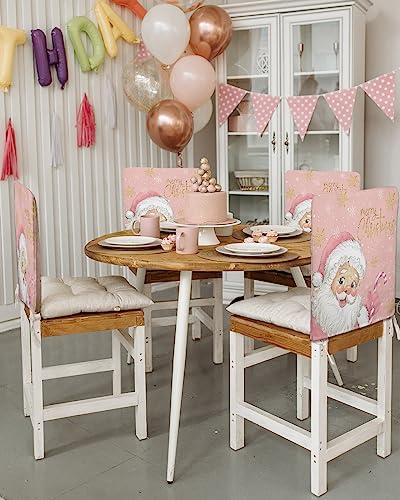 Pink Santa Christmas Chair Covers Set of 4 for Dining Room 1