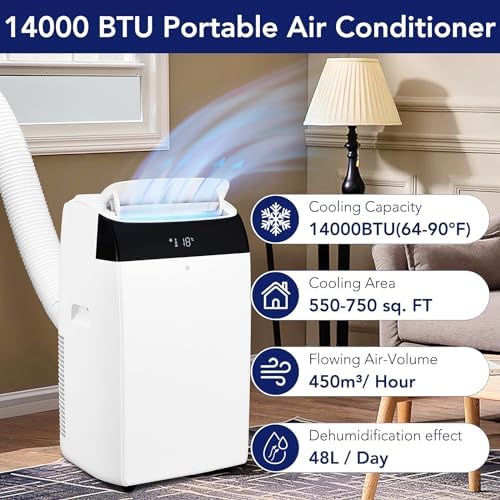 14000 BTU Quiet Portable AC Unit for Large Rooms