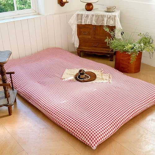 Red Gingham Japanese Floor Mattress Cover Twin 1