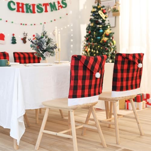 Qubjus Classic Red Check Dining Chair Covers 4 Pack