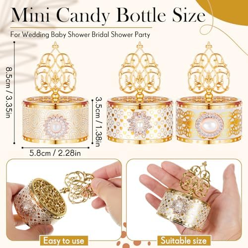 Cunhill 48 Pcs Mini Champagne Bottles Candy Jars - Gold Plastic with Lids