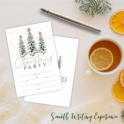 Christmas Party Invitation Cards with Snowy Pine and Star Design