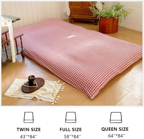 Red Gingham Japanese Floor Mattress Cover Twin 1