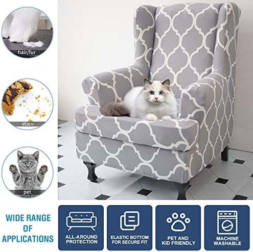 2 Piece Wingback Chair Slipcovers with Elastic Bottom