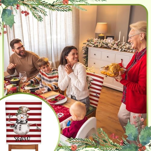 6 Pcs Christmas Chair Covers Linen Snowman Reindeer Holiday Decor