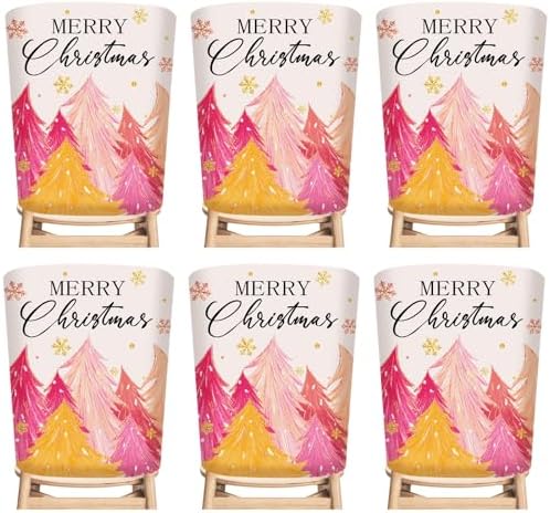 6Pcs Pink Christmas Tree Chair Back Covers for Dining Chairs