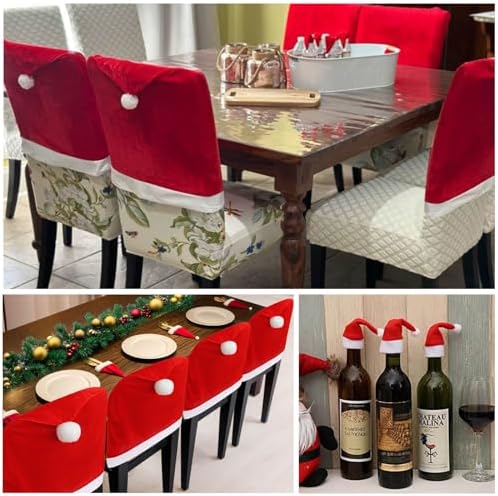 VADOO Christmas Chair Covers 6PCS Santa Hat with Silverware Holders