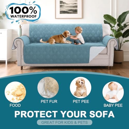 Turquoize Waterproof Sofa Cover for 3 Cushion Couch 1