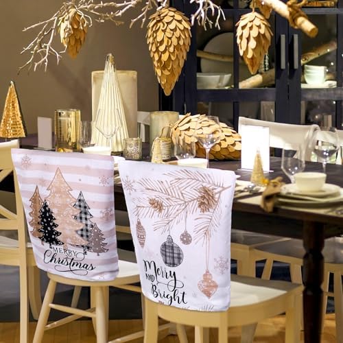 6 Pcs Christmas Chair Covers Beige Snowflake Decor 1