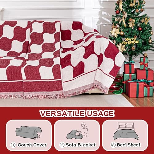 MEETSKY Christmas Couch Cover Red 2 Seater Sofa Slipcover