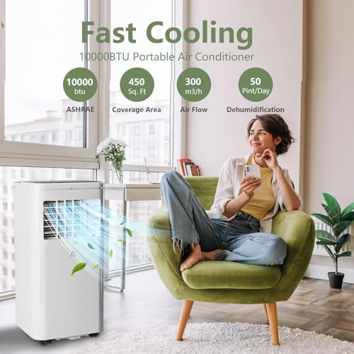 MilleLoom Portable AC 10000 BTU 450 Sq Ft with Dehumidifier Timer Remote