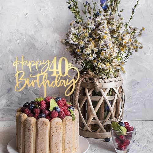 Happy 40th Birthday Cake Topper Mirrored Gold