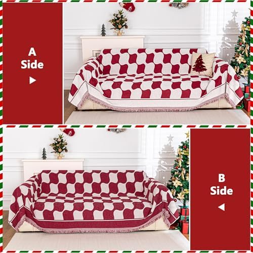 MEETSKY Christmas Couch Cover Red 2 Seater Sofa Slipcover