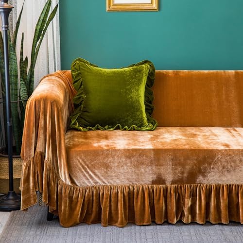 Velvet Sofa Cover with Ruffle Trim for 2-3 Cushion Sofa
