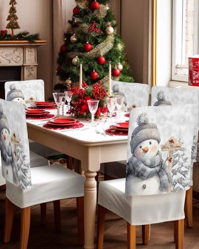 Christmas Chair Covers Set of 4 Snowman Slipcover for Dining Chairs