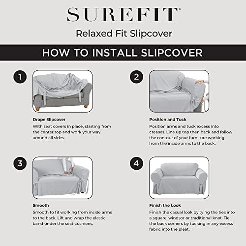 SureFit Cotton Duck Loveseat Slipcover Gray 1