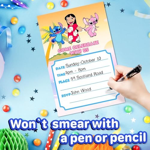 20 Pack Lilo Kids Fun Pink Birthday Invitations