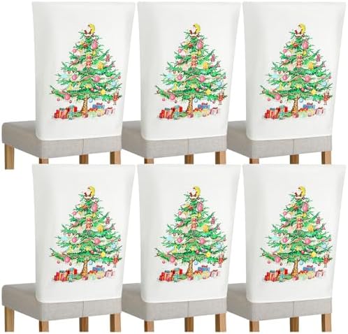 6 Pcs Christmas Chair Covers with Christmas Tree Design