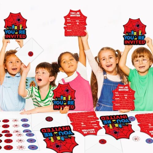 28 Pack Spider Web Birthday Invitations with Envelopes and Stickers