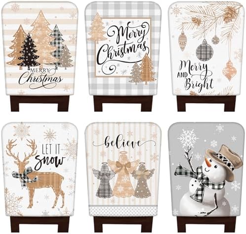 6 Pcs Christmas Chair Covers Beige Snowflake Decor 1