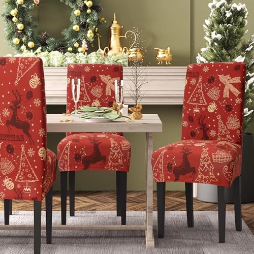 4PCS Christmas Chair Covers with Tree Elk Pattern