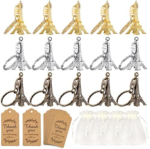 15 Piece Paris Party Favor Keychain Set