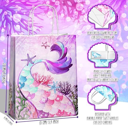 24 Pcs Mermaid Party Favor Bags with Handles