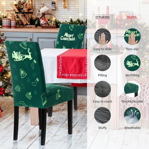 4PCS Christmas Dining Chair Covers with Snowflake Deer Pattern