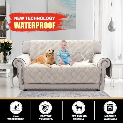 PrinceDeco Waterproof Loveseat Covers 48 French Oak