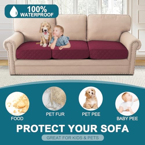 Turquoize Waterproof Sofa Cushion Covers - 3 Pack Seat Covers for Couch