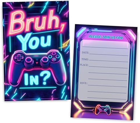 Bro You In Boys Birthday Invitations Neon Game 30 Sets with Envelopes