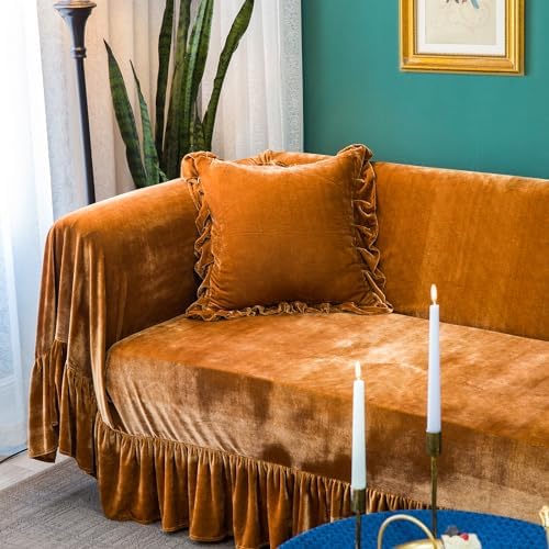 Velvet Sofa Cover with Ruffle Trim for 2-3 Cushion Sofa