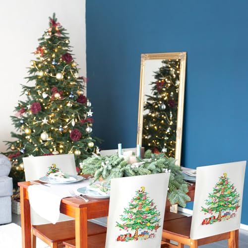 6 Pcs Christmas Chair Covers with Christmas Tree Design