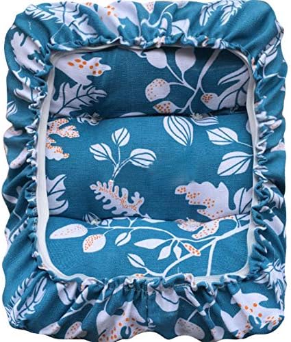 Padded Rectangle Stool Cover Cushion with Elastic Fabric Blue