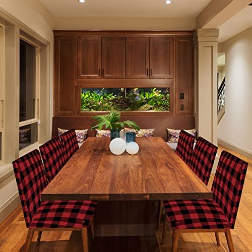 Whaline 4Pcs Red Black Plaid Dining Chair Covers with Elastic Stretch Fit