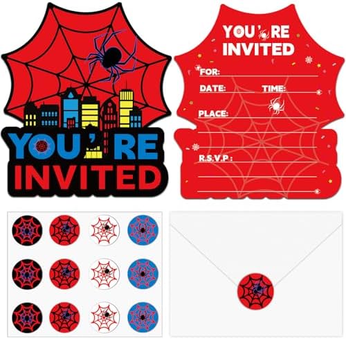 28 Pack Spider Web Birthday Invitations with Envelopes and Stickers
