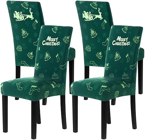 4PCS Christmas Dining Chair Covers with Snowflake Deer Pattern