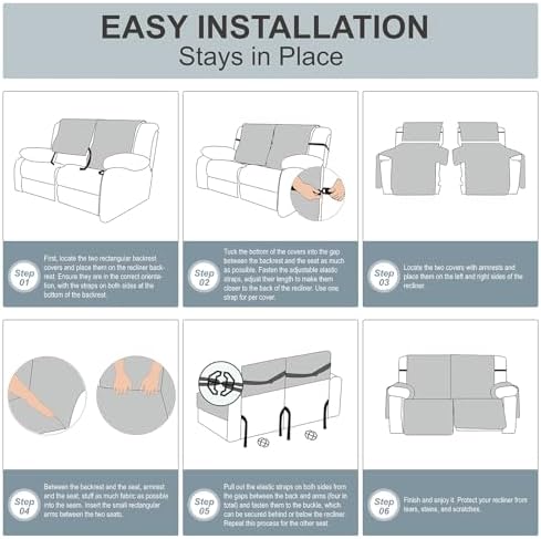 Genina Waterproof Recliner Cover for 2 Seat Non-Slip and Washable