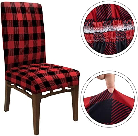 Whaline 4Pcs Red Black Plaid Dining Chair Covers with Elastic Stretch Fit