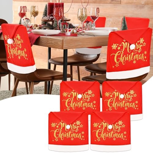 4Pcs Christmas Chair Covers with Santa Hat and Pompon