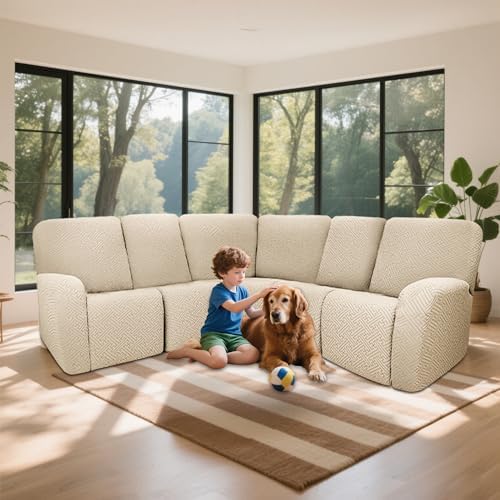 Waterproof Recliner Sectional Couch Cover 5 Seater Beige