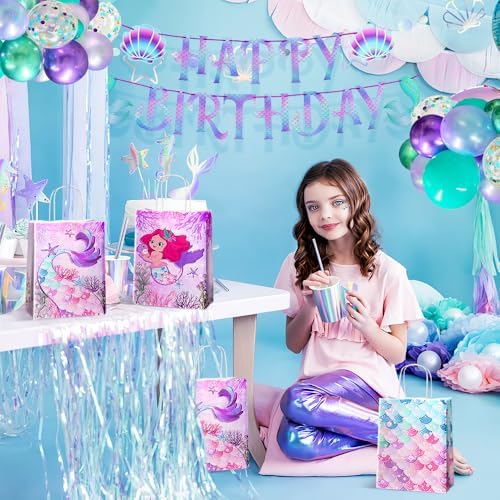 24 Pcs Mermaid Party Favor Bags with Handles