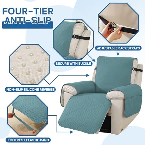 XINEAGE Light Blue 30 Waterproof Recliner Slipcover with Storage Pockets