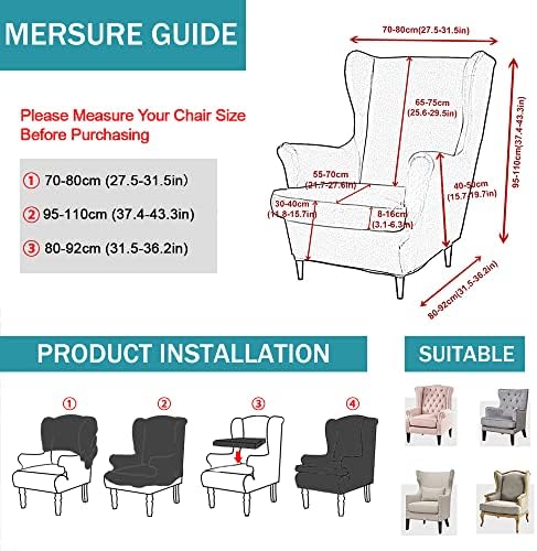2 Piece Wingback Chair Slipcovers with Elastic Bottom