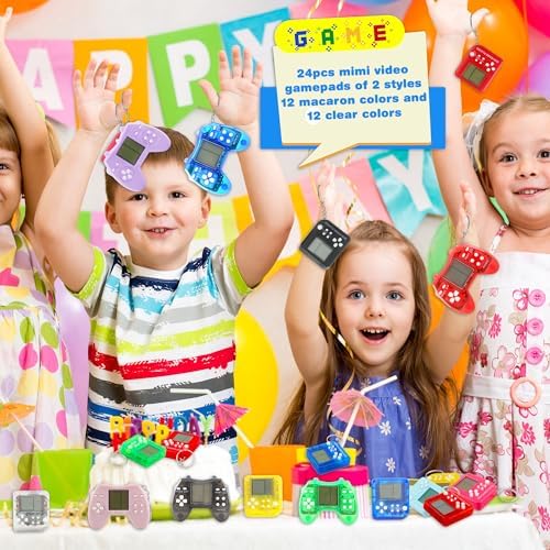 24 Pack Video Game Keychains for Kids Birthday Party Supplies