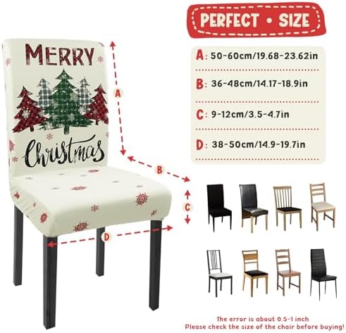 Christmas Chair Covers Set of 6 Buffalo Plaid Snowflakes Red