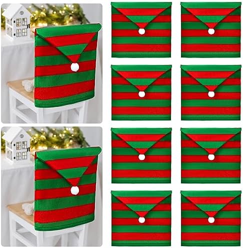 Newwiee 8 Pcs Christmas Chair Covers Set Santa Hat Slipcover