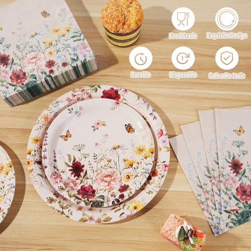200pcs Floral Paper Plates and Napkins Set