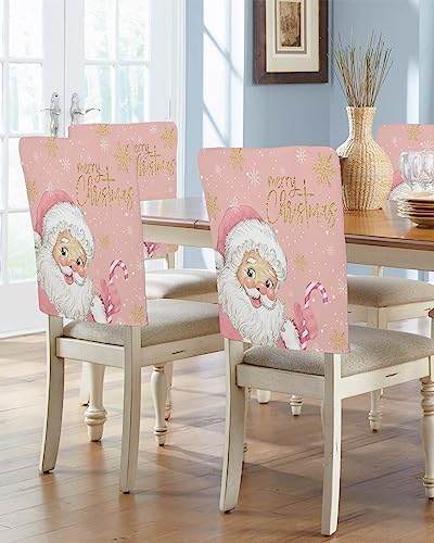 Pink Santa Christmas Chair Covers Set of 4 for Dining Room 1