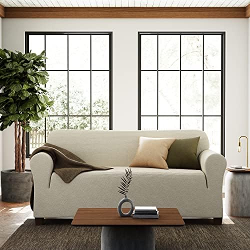 Zenna Home Chenille Stretch Sofa Slipcover Ivory Bone 1-Piece
